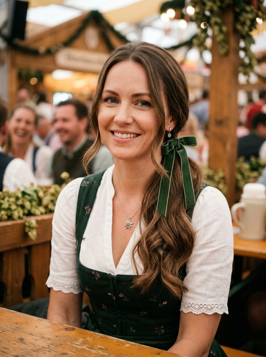 Tiefer Ponytail mit Schleife als Oktoberfest Frisuren Inspiration 2026